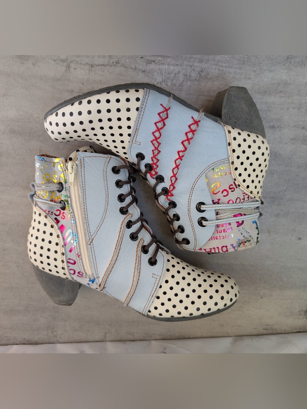 MAIA TMA Eyes Polka Dot Multicolor Ankle Boots Booties Womens 8.5